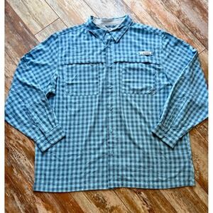 Habit Fishing Shirt Men's 2XL Alaskan Blue Plaid UPF 40+ Long Sleeve Ventilated